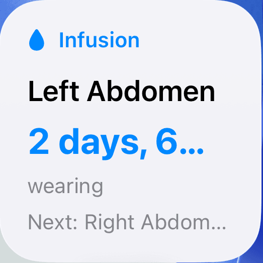 Small Wear Time widget showing the current infusion site